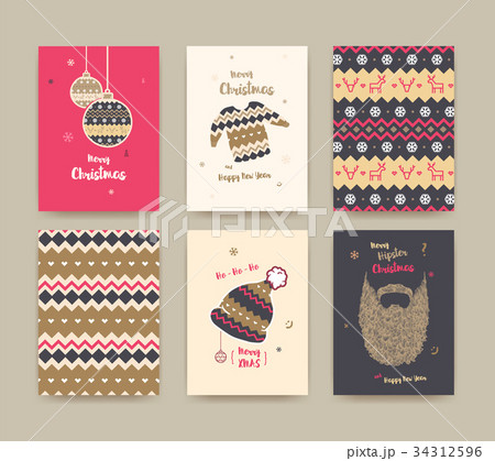 Christmas card set with winter hat, sweater, beard 34312596