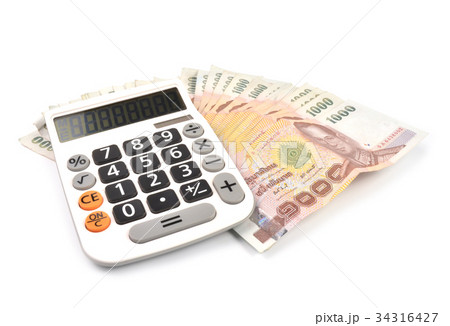 1000 baht banknotes and calculator 34316427