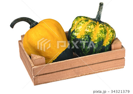 Wooden Crate with two Pumpkins 34321379