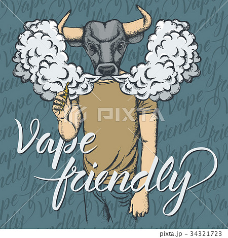 Bull or buffalo vaping an electronic cigarette Bull or buffalo vaping an electronic cigarette 34321723