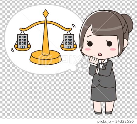 2つの会社を天秤にかける女性　全身 34322550