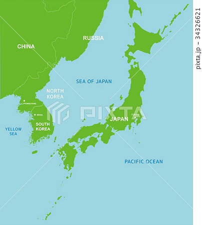 地図 北朝鮮と日本 極東地域 英語 のイラスト素材