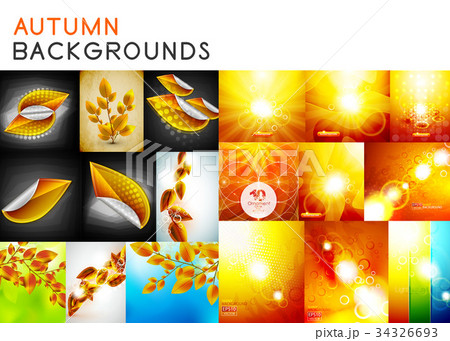 Autumn orange and yellow shiny backgrounds set and Autumn orange and yellow shiny backgrounds set and 34326693