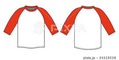 ラグラン半袖tシャツ絵型 赤 のイラスト素材