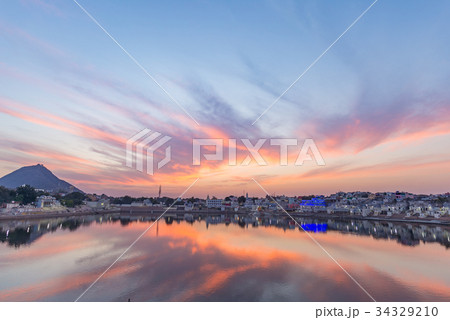 Colorful sky and clouds over Pushkar Colorful sky and clouds over Pushkar 34329210