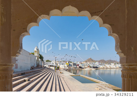 Framed view from archway at Pushkar Framed view from archway at Pushkar 34329211
