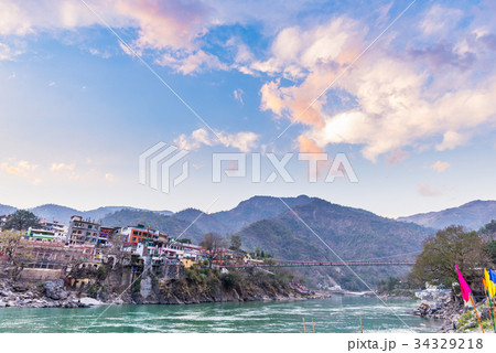 Dusk time at Rishikesh, holy town in India. 34329218