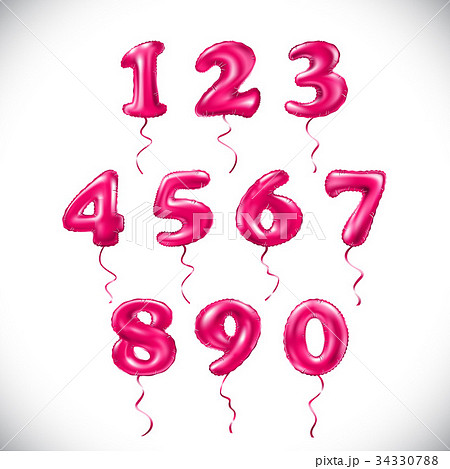 Pink Number 1 2 3 4 5 6 7 8 9 0 Balloonのイラスト素材