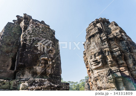 Face stone bayon in angkor thom siem reap cambodia 34331809