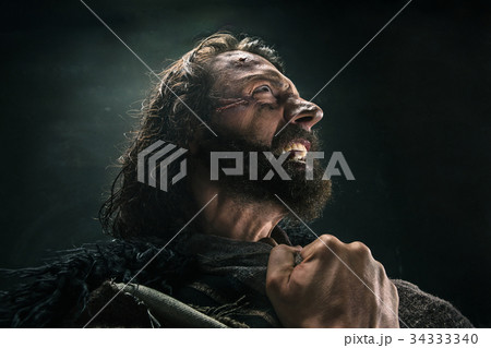 Portrait of a brutal bald-headed viking in a 34333340