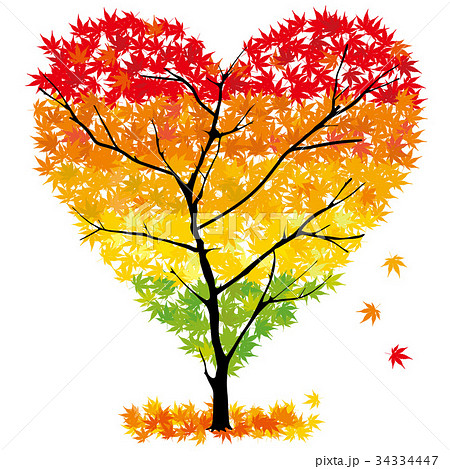 ハート型の紅葉のモミジの木のイラスト Heart S Maple Tree Illustrationのイラスト素材