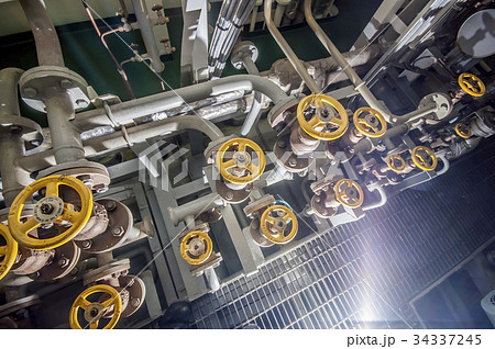 Ships valves, main engine - engineering interior 34337245