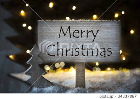 White Tree, Text Merry Christmas 34337867