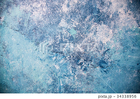 壁 コンクリート 青 レトロ 背景素材の写真素材
