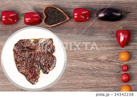 grilled T-bone beef steak viewed from above 34342238