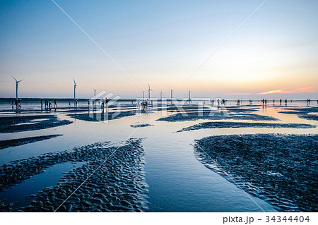 sunset in Gaomei wetlands in Taichung, Taiwan. sunset in Gaomei wetlands in Taichung, Taiwan. 34344404