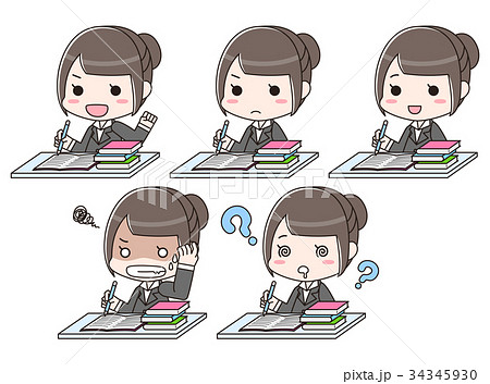資格や入社試験などの勉強をする女性 セットのイラスト素材 資格や入社試験などの勉強をする女性 セットのイラスト素材