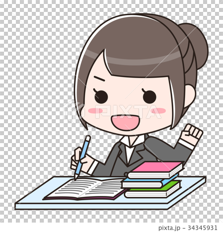 資格や入社試験などの勉強をする女性 やる気のイラスト素材