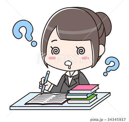 資格や入社試験などの勉強をする女性 はてなのイラスト素材