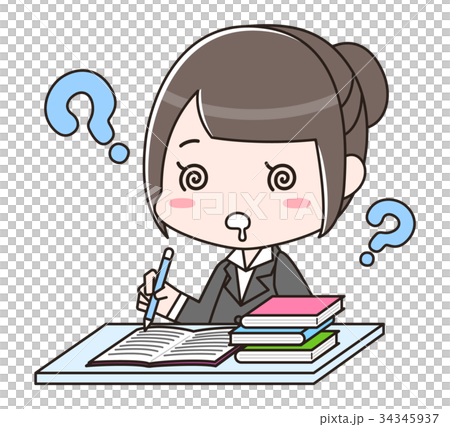 資格や入社試験などの勉強をする女性 はてなのイラスト素材