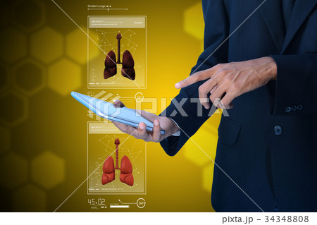 Young man showing lungs 34348808