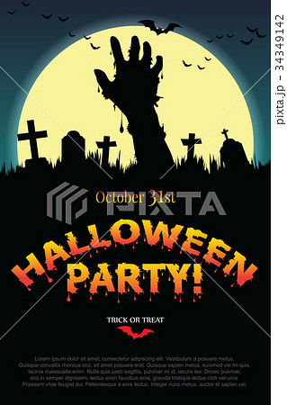 Halloween party poster with zombie s hand. 34349142