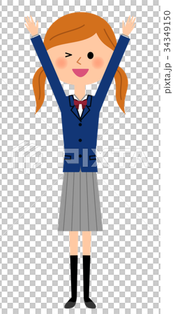 バンザイする女子高生 34349150