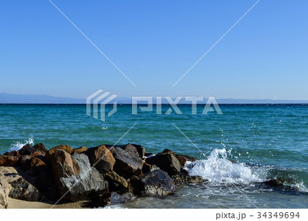 Waves breaking on the rocks. Kassandra, Halkidiki 34349694
