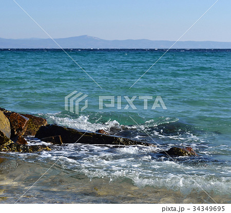 Sea wave and stones. Kassandra, Halkidiki, Greece 34349695