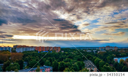 Beautiful view over houses, roof trees buildings 34350154