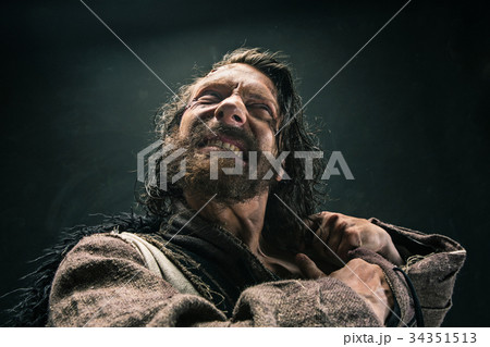 Portrait of a brutal bald-headed viking in a 34351513