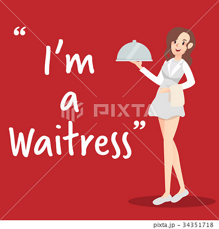 Waitress Character With Tray On Red Backgroundのイラスト素材