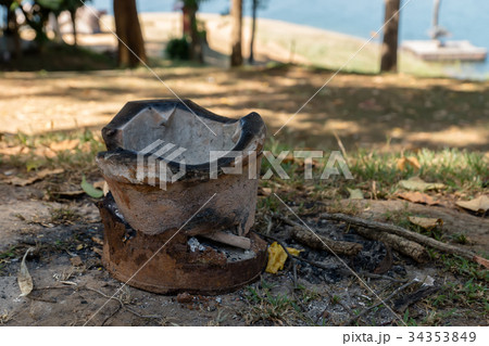 Old stove on in the camp. 34353849