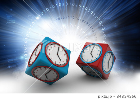 Clock in cube with technical brain 34354566