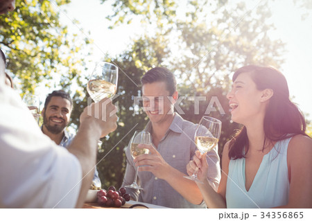 Group of friends having champagne while interacting each other 34356865