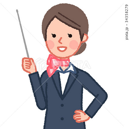 スーツ スカーフ 女性 斜め 指示棒 腰当てのイラスト素材