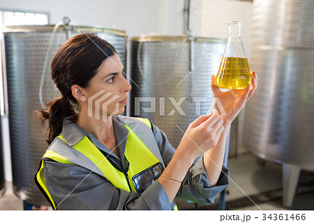Female technician examining olive oil 34361466