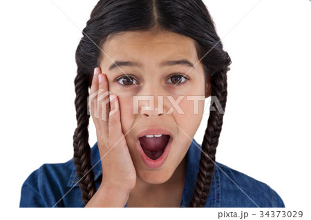 Cute girl surprised against white background Cute girl surprised against white background 34373029