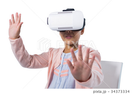 Girl using virtual reality headset Girl using virtual reality headset 34373334