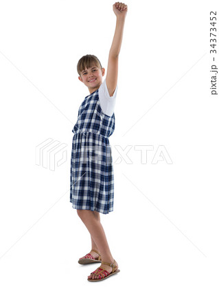 Cute girl gesturing against white background 34373452