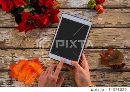 Cropped hand using tablet computer 34373820