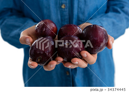 Mid section of woman holding plums Mid section of woman holding plums 34374445