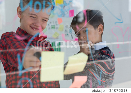 Kids as business executives discussing over whiteboard Kids as business executives discussing over whiteboard 34376013