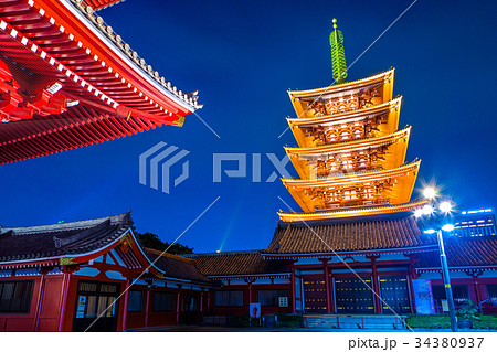 東京 浅草 浅草寺 宝蔵門と五重塔 東京 浅草 浅草寺 宝蔵門と五重塔 34380937