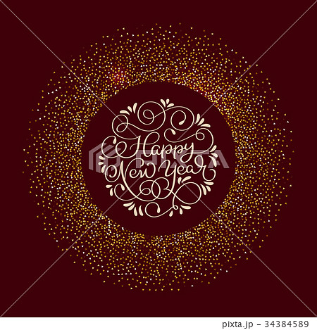 Happy New Year text and Shiny round Composition 34384589