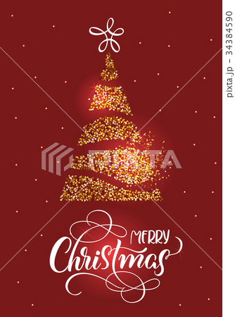 Merry Christmas text on on red holiday background 34384590