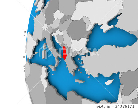 Map of Albania on political globe 34386171