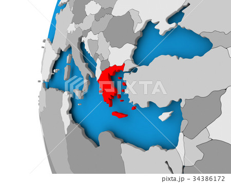 Map of Greece on political globe 34386172