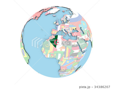 Algeria on globe isolated 34386207