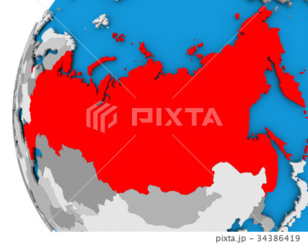 Map of Russia on political globe 34386419